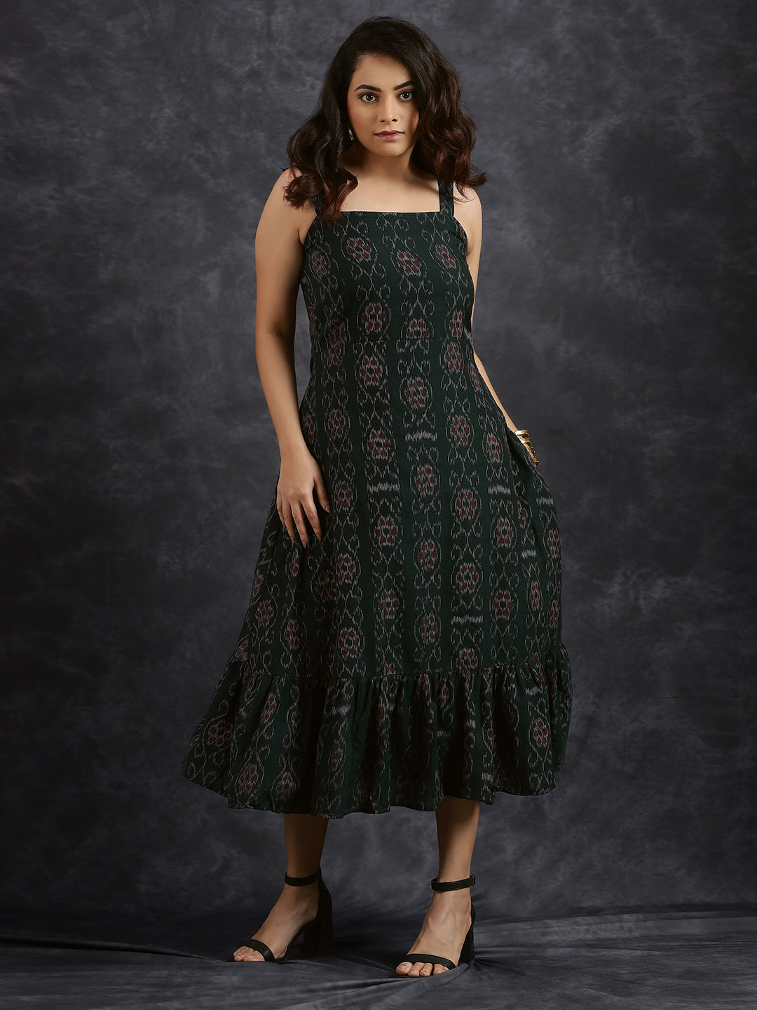 Tiered Sleeveless Green Cotton Dress