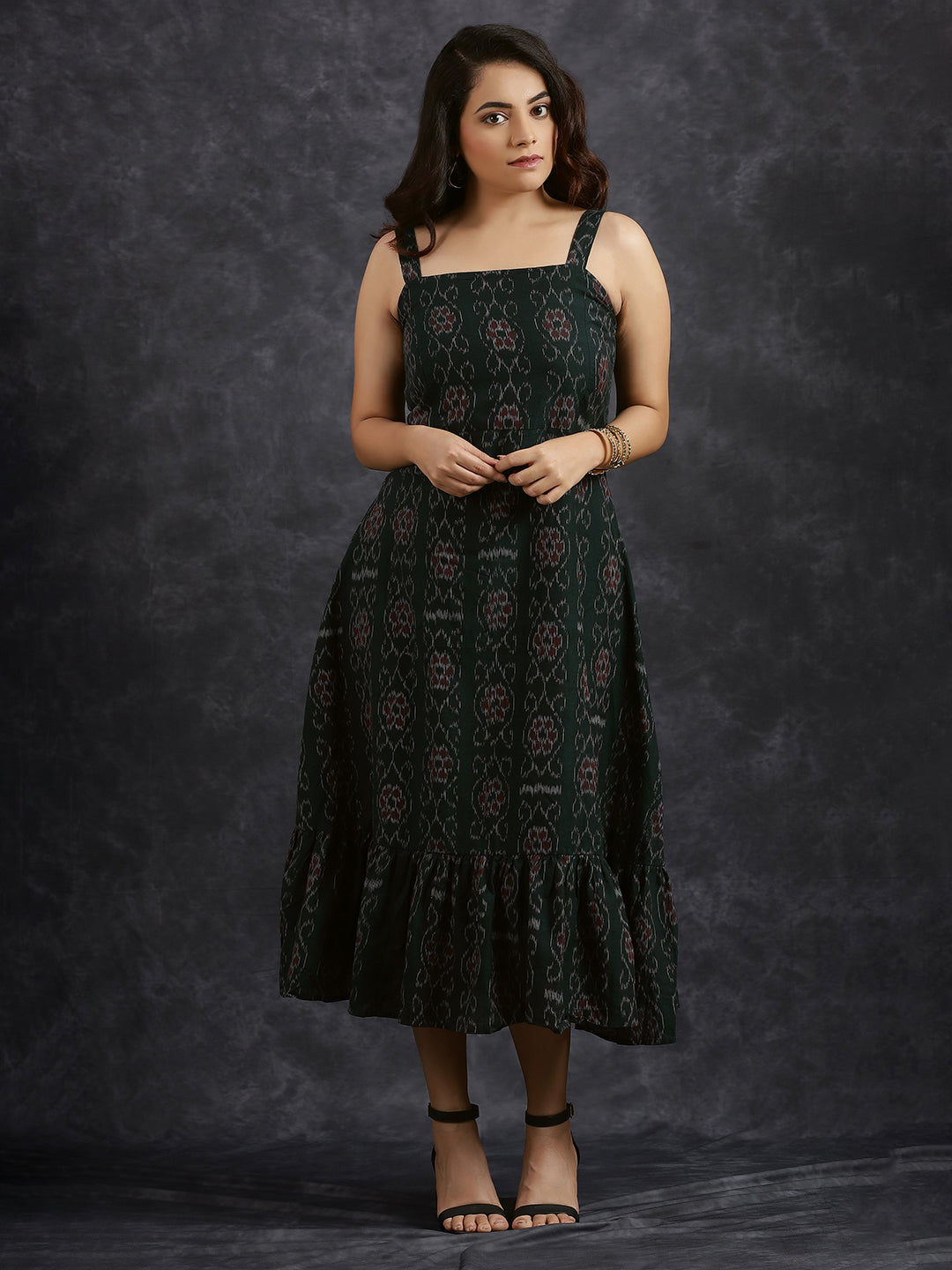 Tiered Sleeveless Green Cotton Dress