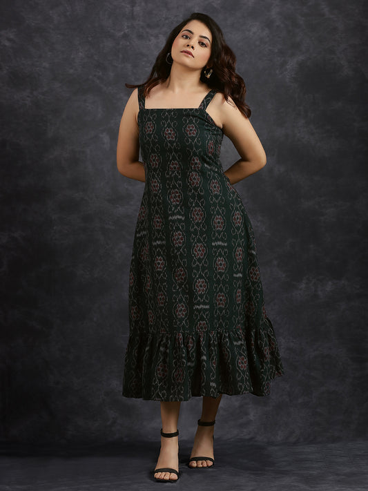 Tiered Sleeveless Green Cotton Dress