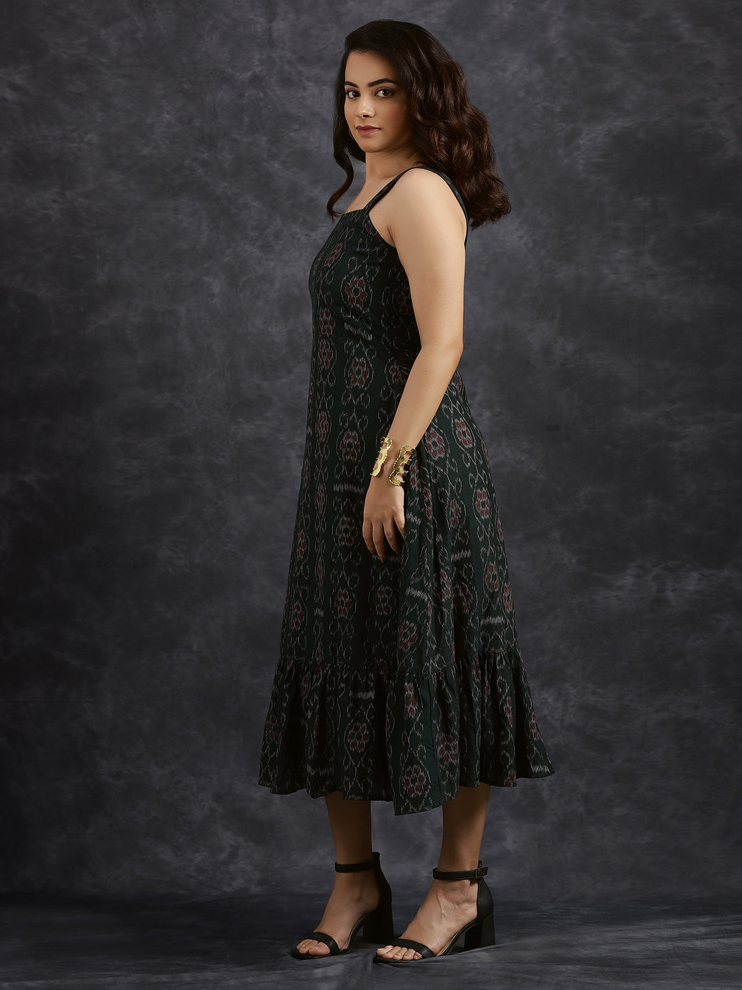 Tiered Sleeveless Green Cotton Dress