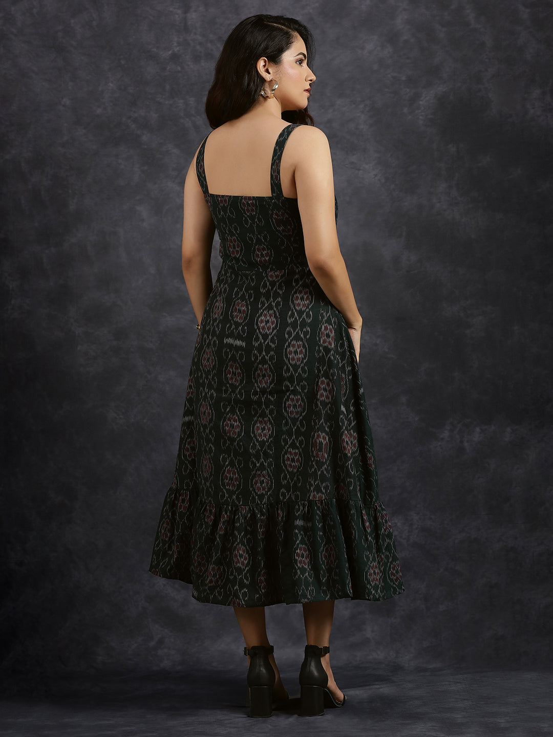 Tiered Sleeveless Green Cotton Dress