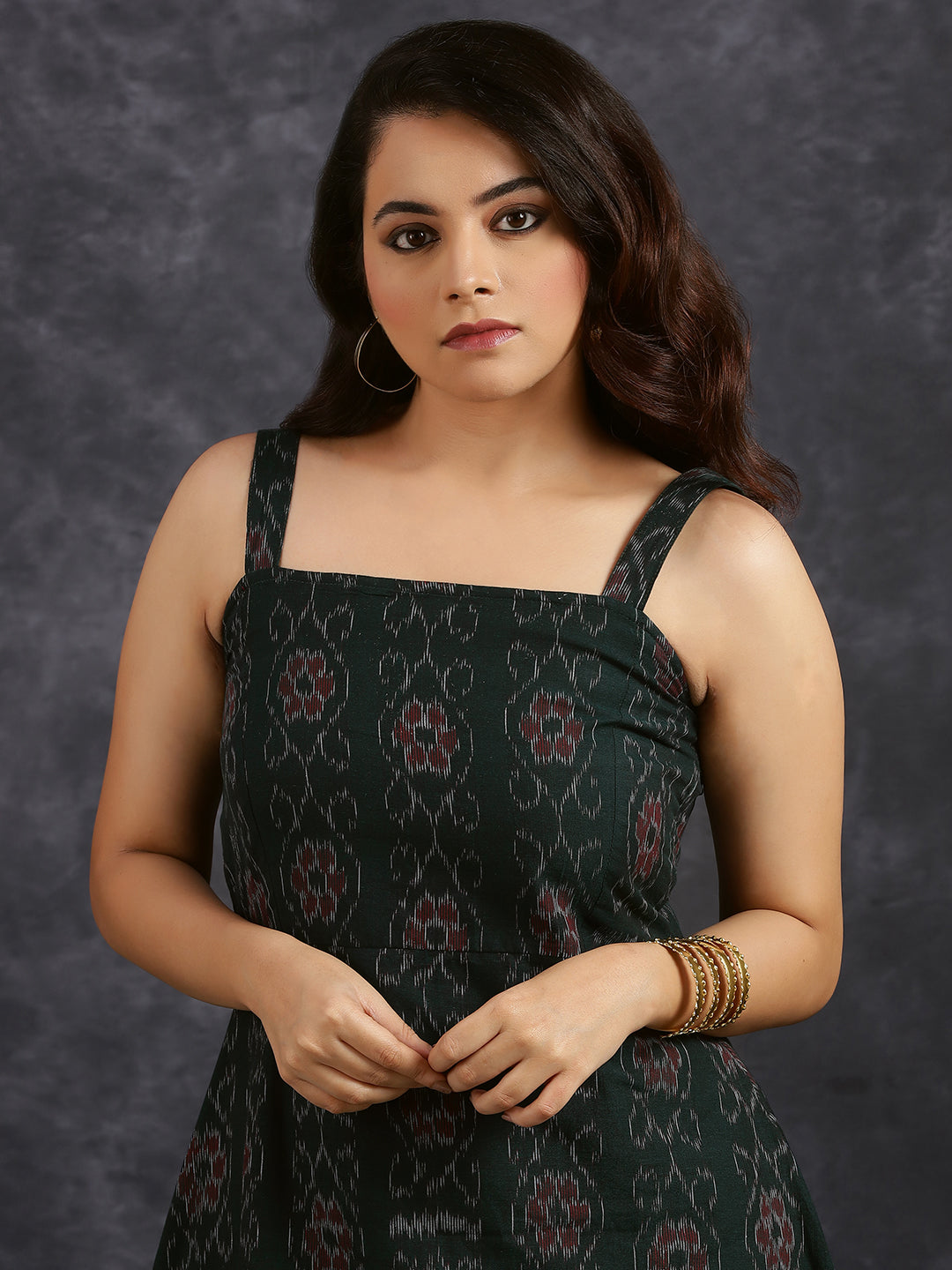 Tiered Sleeveless Green Cotton Dress