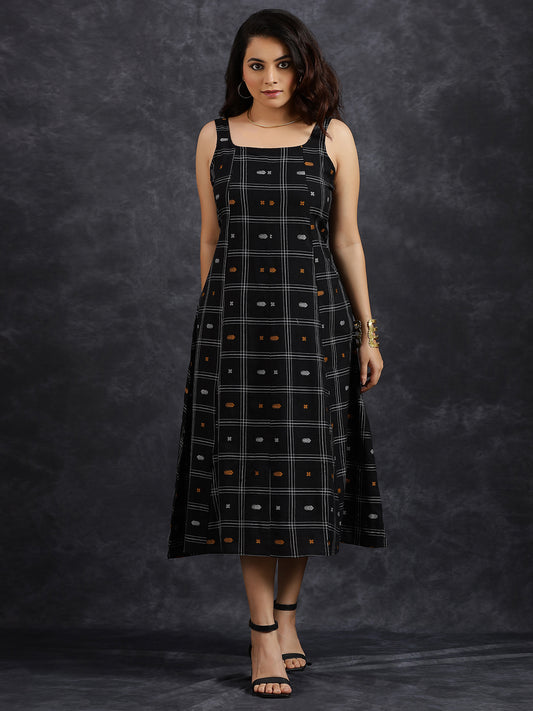 Sleeveless Black Cotton Midi Dress