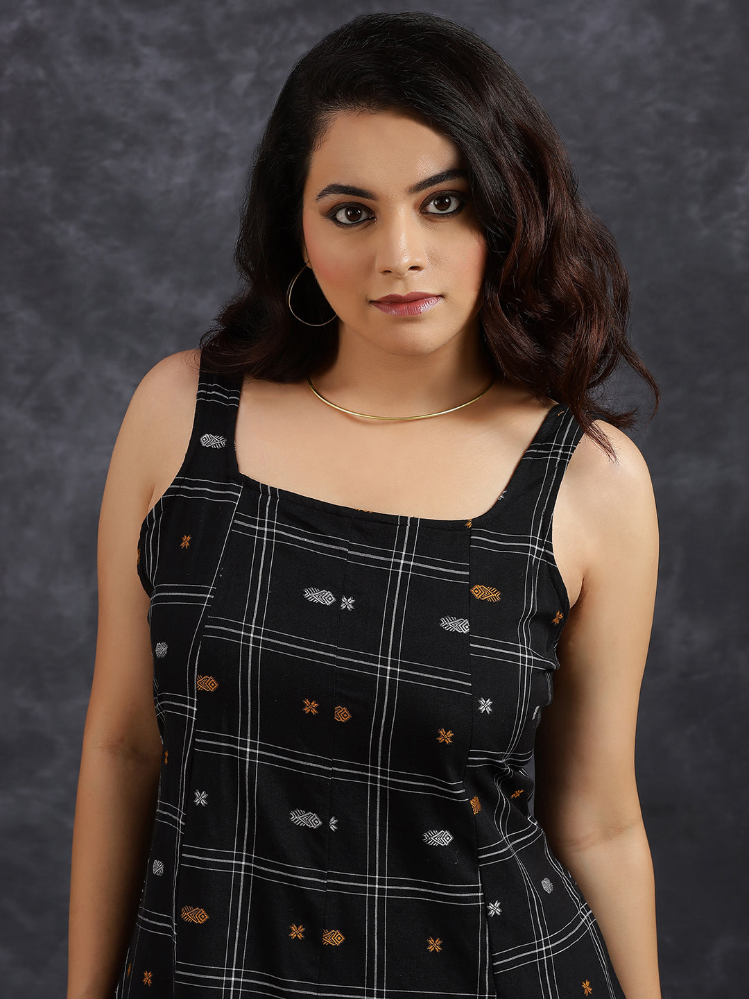 Sleeveless Black Cotton Midi Dress