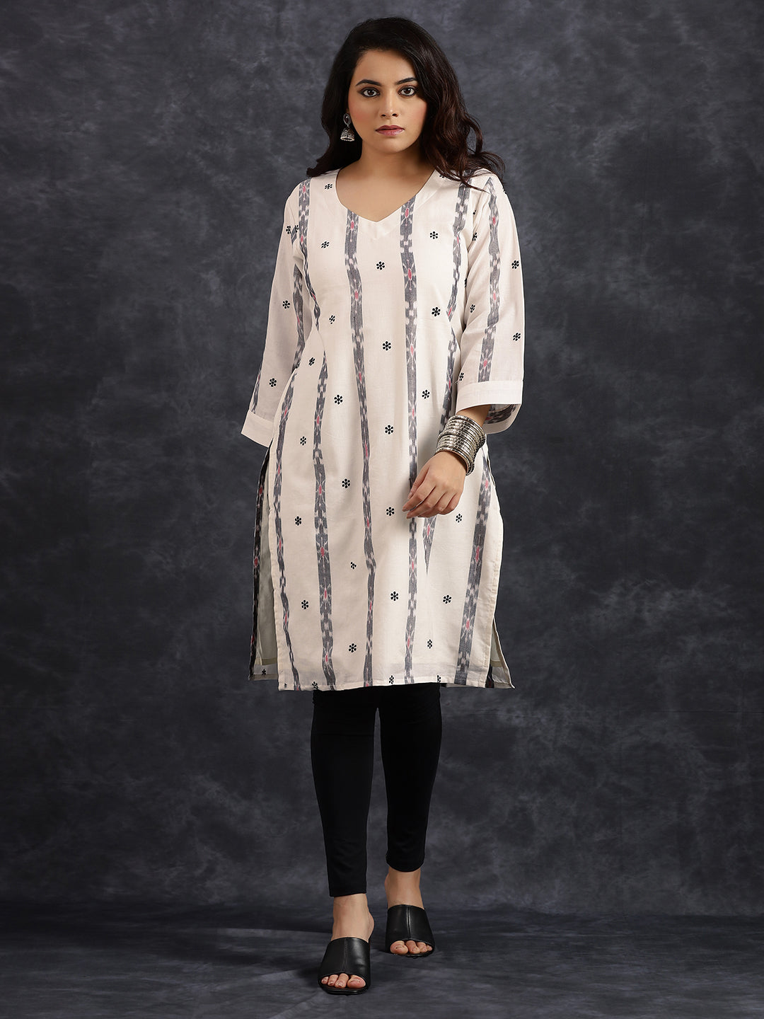 V-Neck Long Length White Kurta