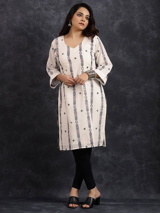 V-Neck Long Length White Kurta