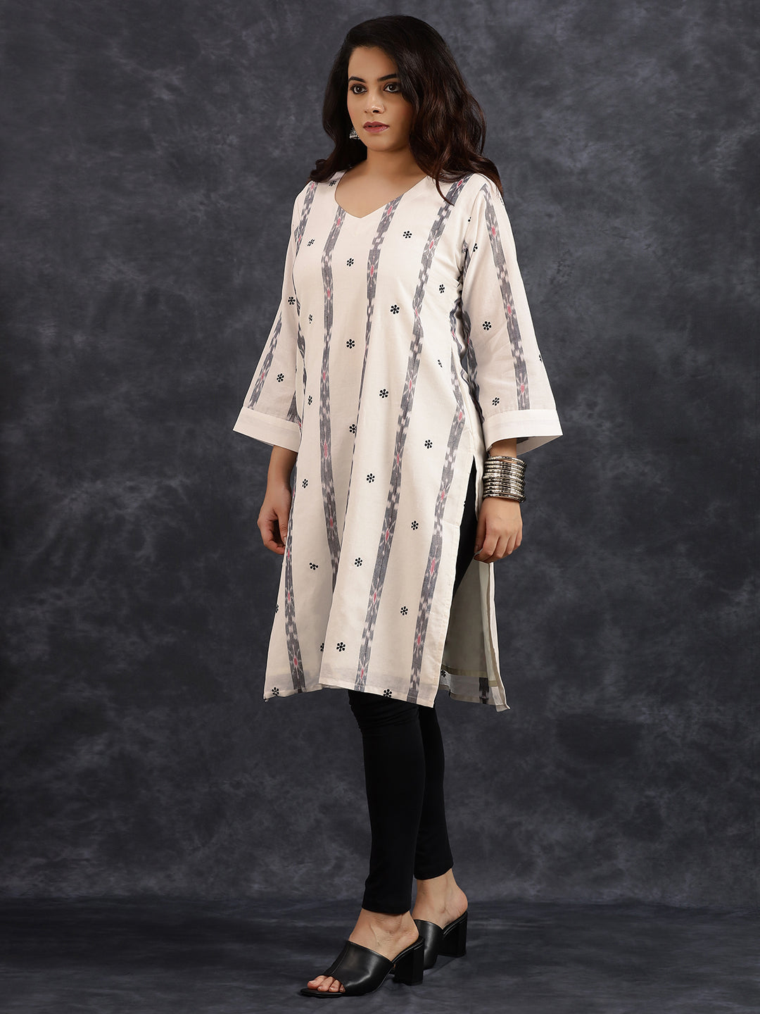 V-Neck Long Length White Kurta