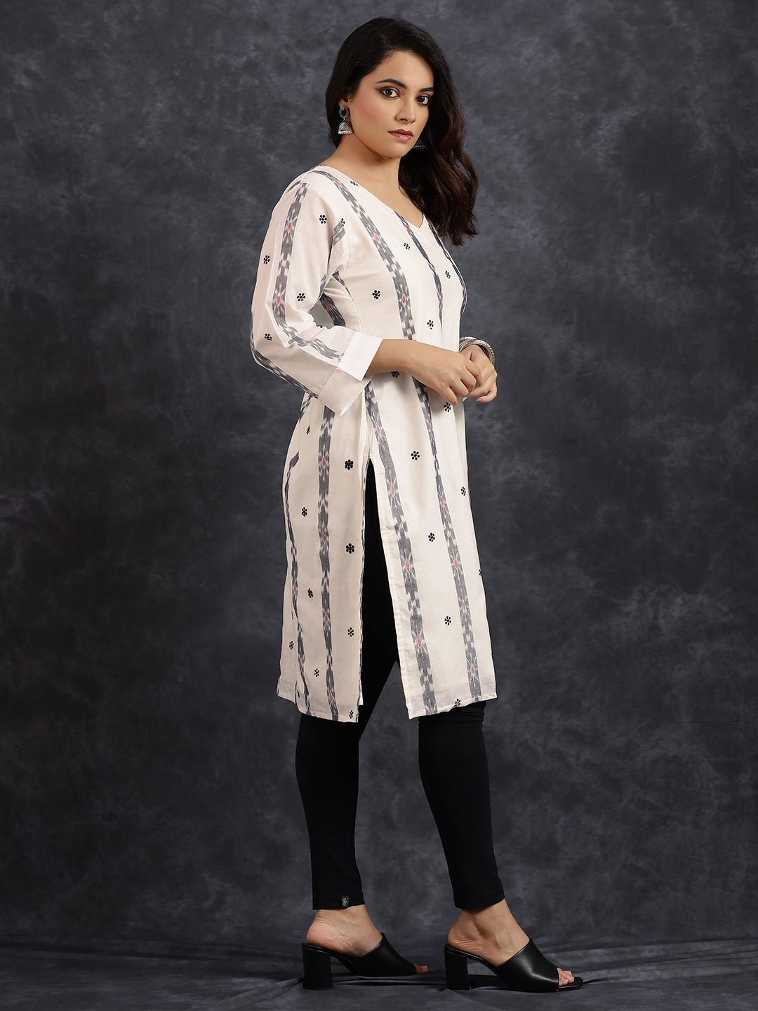V-Neck Long Length White Kurta