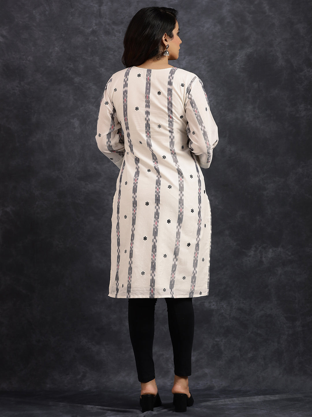 V-Neck Long Length White Kurta