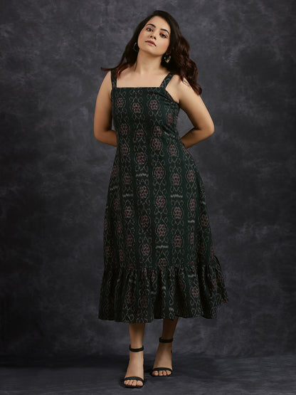 Tiered Sleeveless Green Cotton Dress