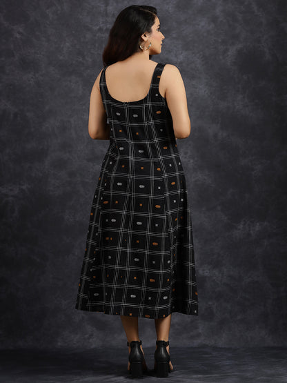 Sleeveless Black Cotton Midi Dress