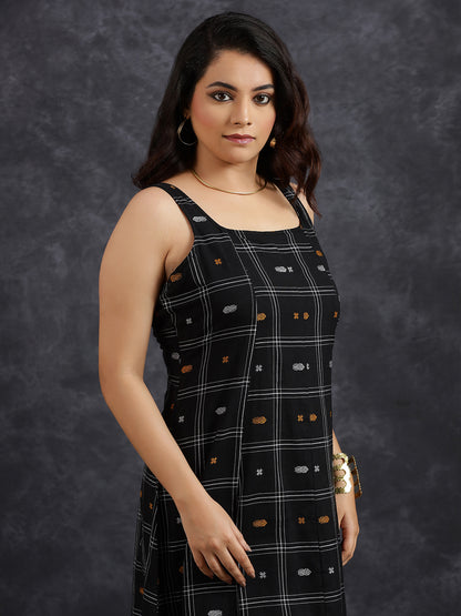Sleeveless Black Cotton Midi Dress