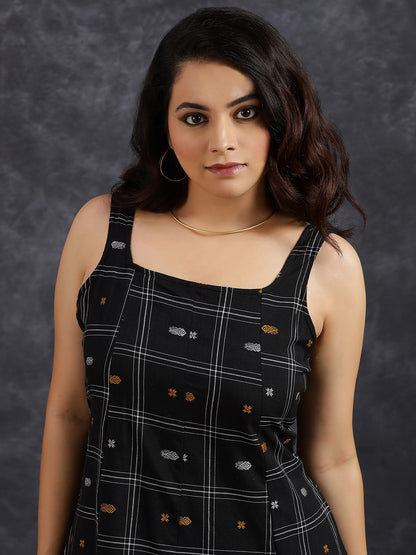 Sleeveless Black Cotton Midi Dress