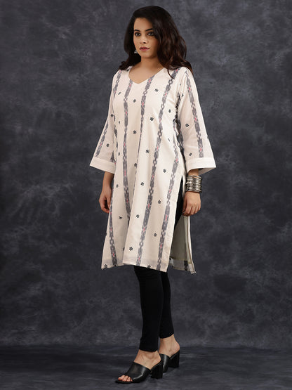 V-Neck Long Length White Kurta