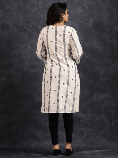 V-Neck Long Length White Kurta