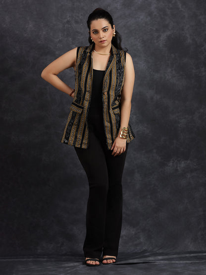 Sleeveless Black Cotton Vest Jacket