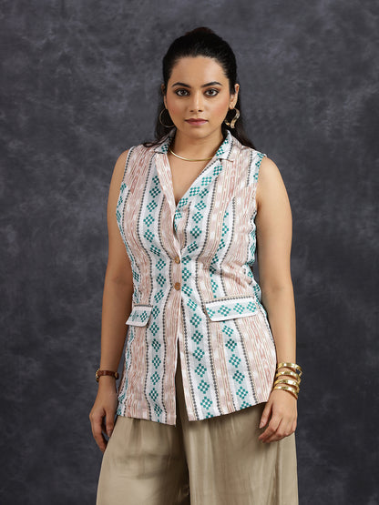 Sleeveless White Cotton Vest Jacket